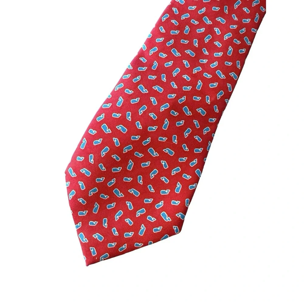 Vineyard Vines Boys Neck Tie Whale Red & Blue Holiday‎ Silk USA Made Hand made